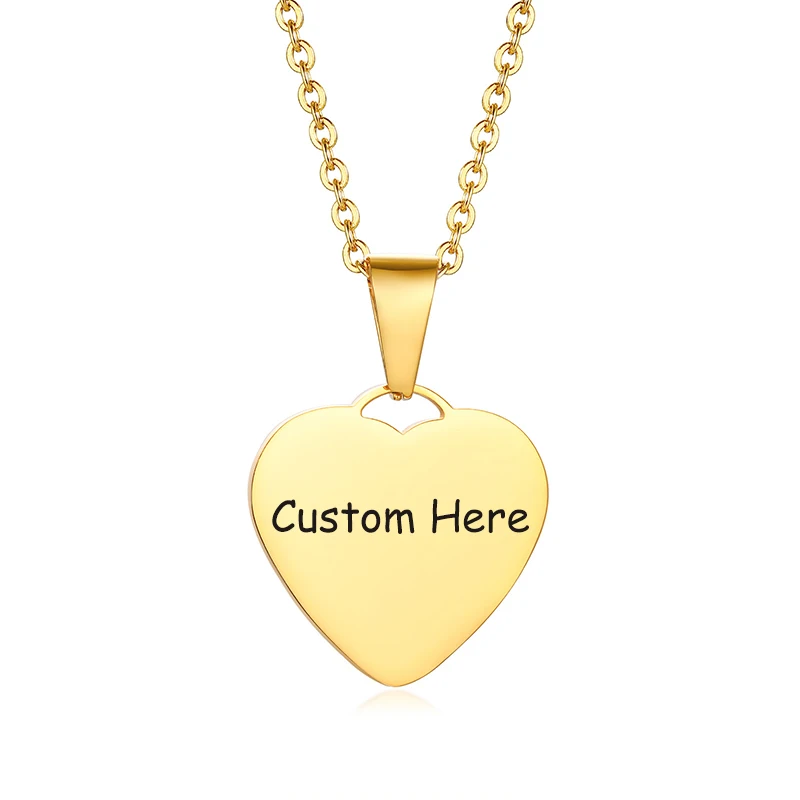 2024 New Women Girls Engrave Words Heart Pendant Necklaces, Gold Color Plating Stainless Steel Metal Neck Anniversary Party