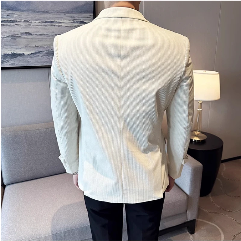 Brand Clothing Men\'s High-quality Business Suit Jackets Corduroy for Men Business Casual Tuxedo Man Solid Color Luxury Blazers