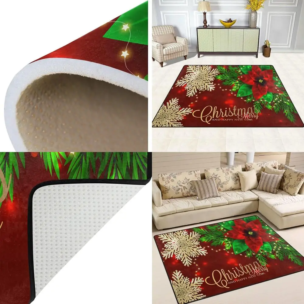 

Poinsettia Snowflake Rug, 4'10x6'8, Non-Slip, Ideal for Living/Dining/Bedroom/Kitchen/Hallway, Modern Decor