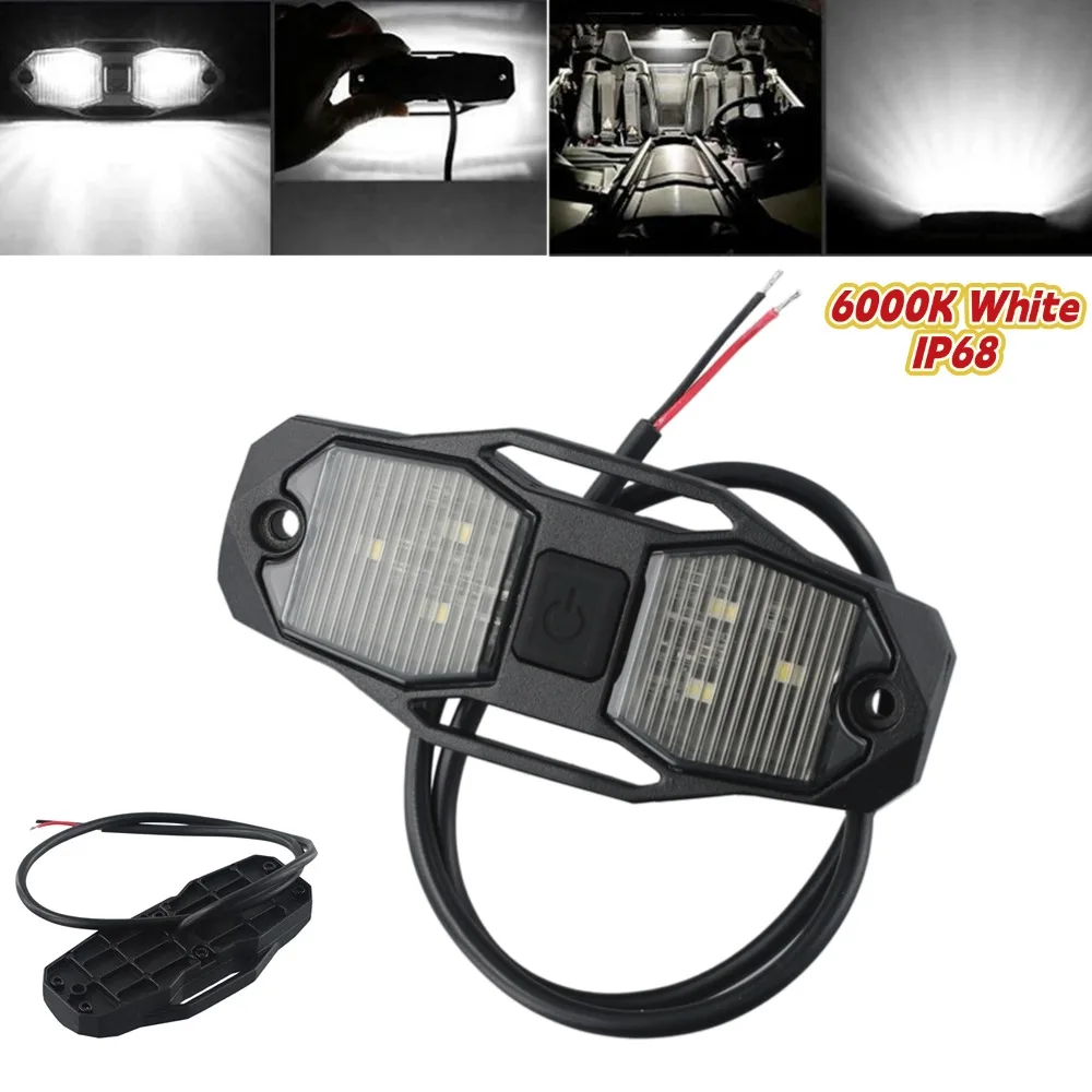 

LED Dome Light Rock Light W/Switch White Roll Bar Mount For Polaris For RZR UTV 4WD Interior Reading Lamp Waterproof 6000K