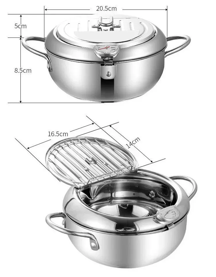 Stainless Cm Lid Deep Tempura Steel A Japanese Pot 304 With 24 And Thermometer Frying Pan 20 Fryer Kitchen