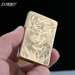 New Original ZORRO Kerosene Lighter Retro Creative Pure Copper Shell Windproof Brass Cigarette Gasoline Engine Smoking Gift Box