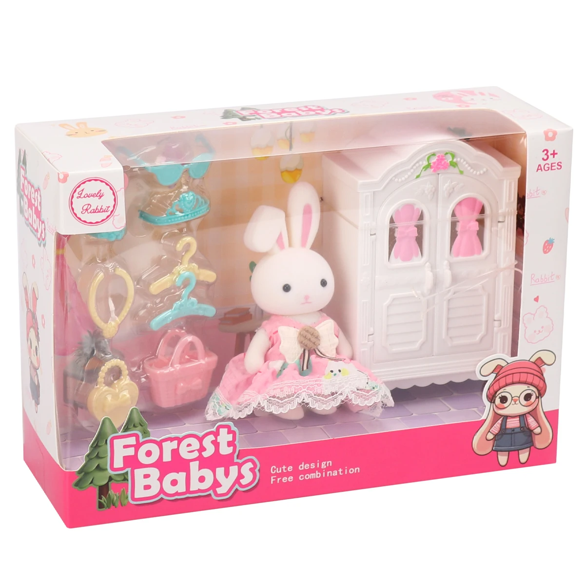 Pretend Toy Princess Castle Wardrobe Rabbit Toys Girls Pretend Play House Role-Play Kids Accessories