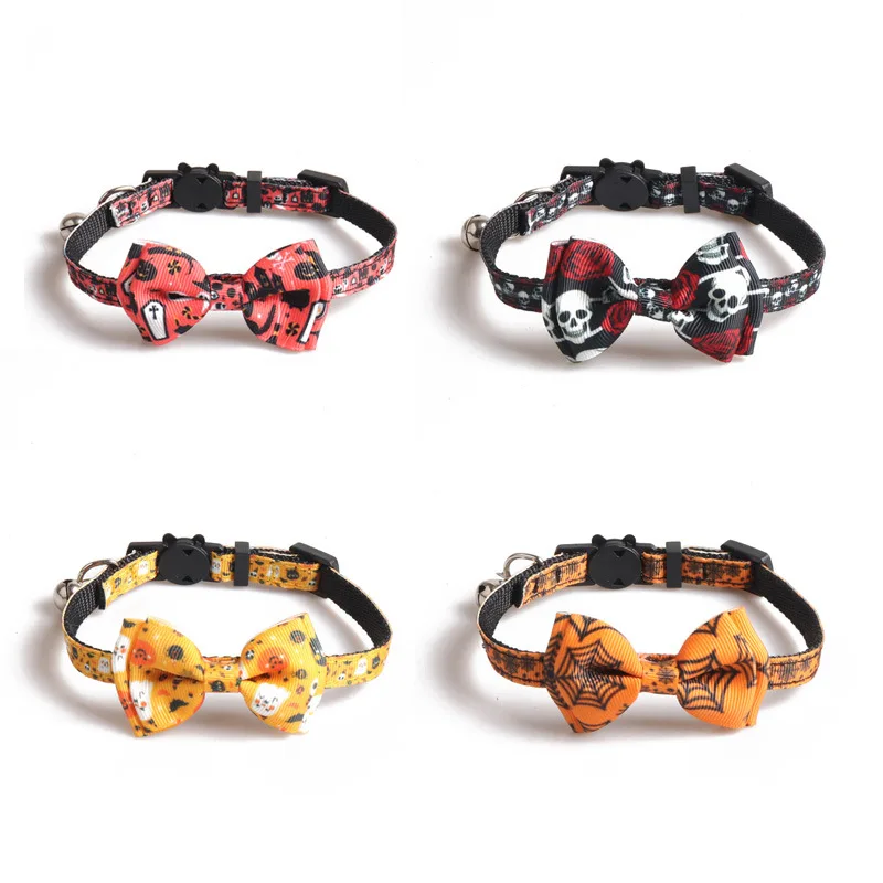 Halloween webbing series cat collar, ghost spider skull pumpkin collar