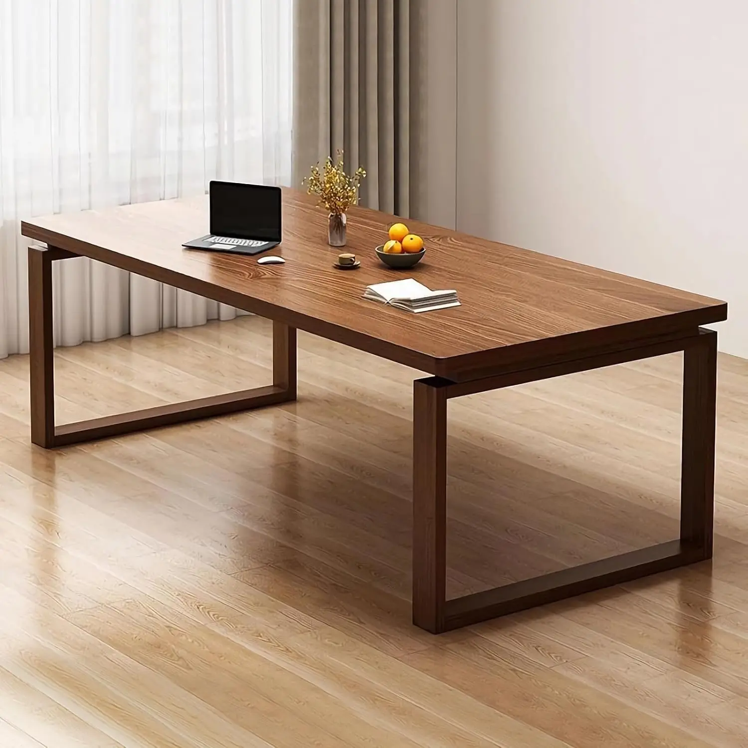 

Wooden Extra Long Desk - 63" Double Long Writing Study Table with Solid Wood Legs, 2-Person Computer Workstation for Home