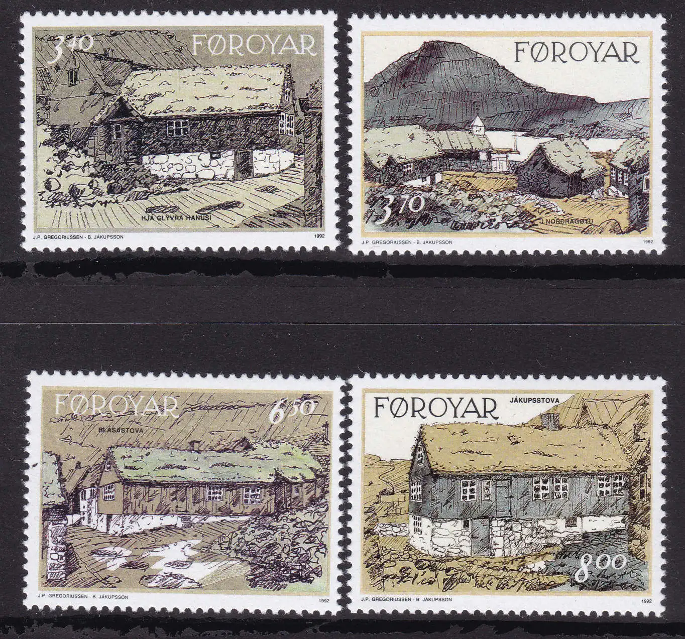Sellos postales de las Islas Faroe, postales Y1992, casas antiguas en las Islas, 4 nuevos sellos postales coleccionables, Material para álbum de recortes