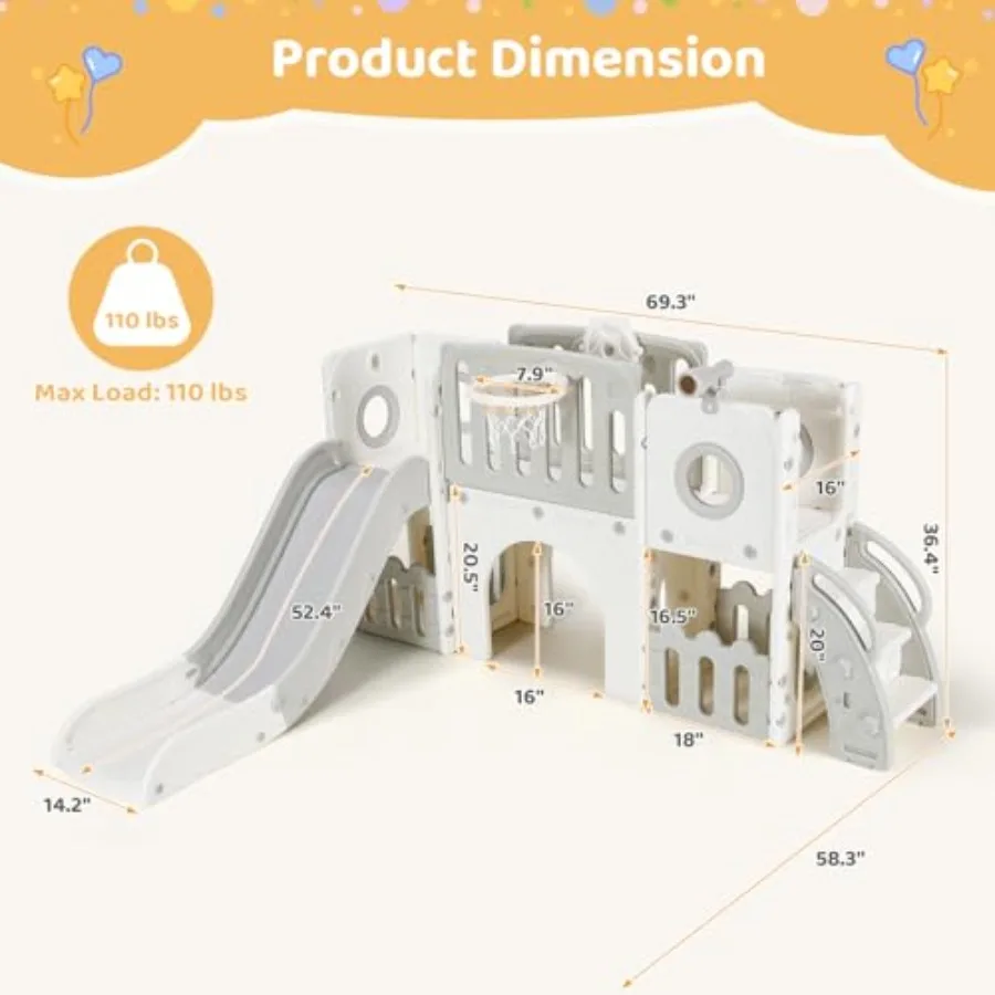 9 in 1 Toddler Slide Set, Large Climber Slide Playset w/Long Slope, Telescope, Storage Space, Enclosed Steps, Indoor Outdoor Pl