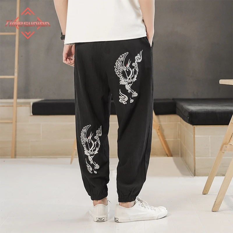 

Chinese Style Summer Pants for Men 2023 Cotton Linen Trousers Men Fashion Embroidery Harem Pants Cotton Breathable Casual Pants