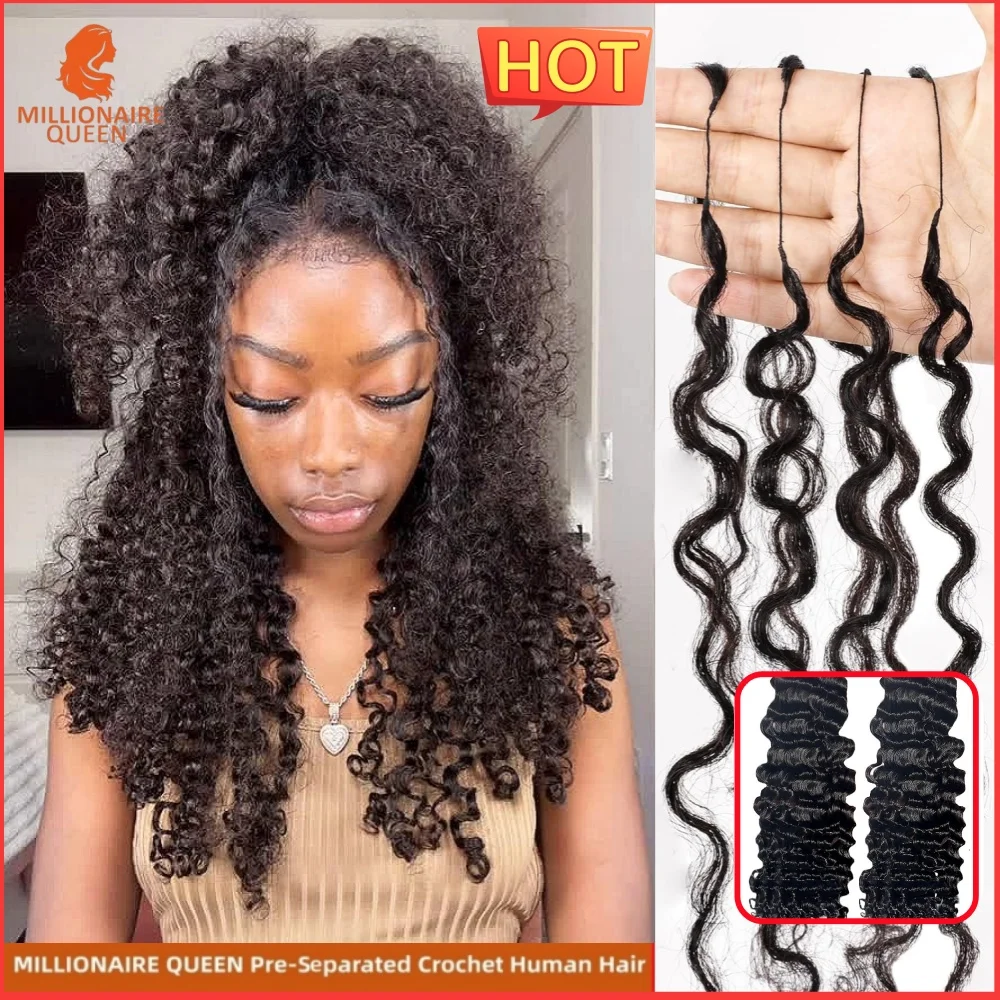 

Наборы волос Millionaire Queen 15A Burmese Curly Crochet Human Hair Afro Knotless Pre-Separated Bundles Feather Hair для плетения и наращивания причесок