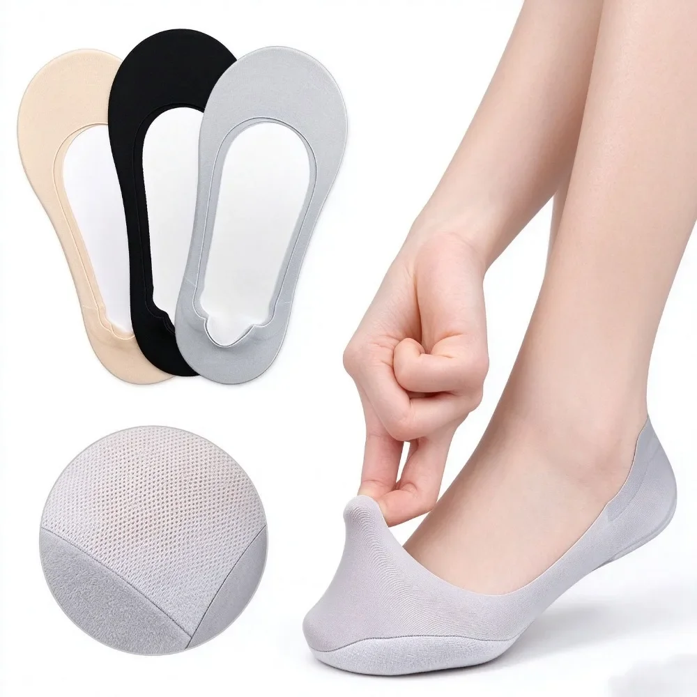 Women Invisible No Show Low Cut Socks, Anti Slip Sponge Sole Arch Support Shock Absorption Freely Trimmable Ladies Socks