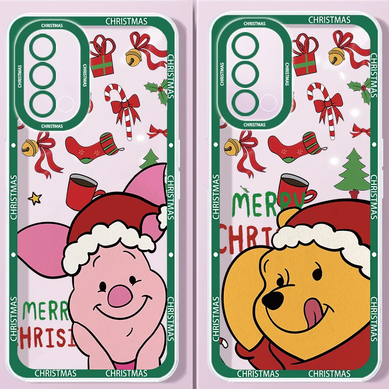 Disney Christmas Winnie Pooh Angel Eyes For Oppo A98 A78 A94 A76 A74 A54 A53 2020 Reno 10 8 7 6 5 5G Transparent Phone Case