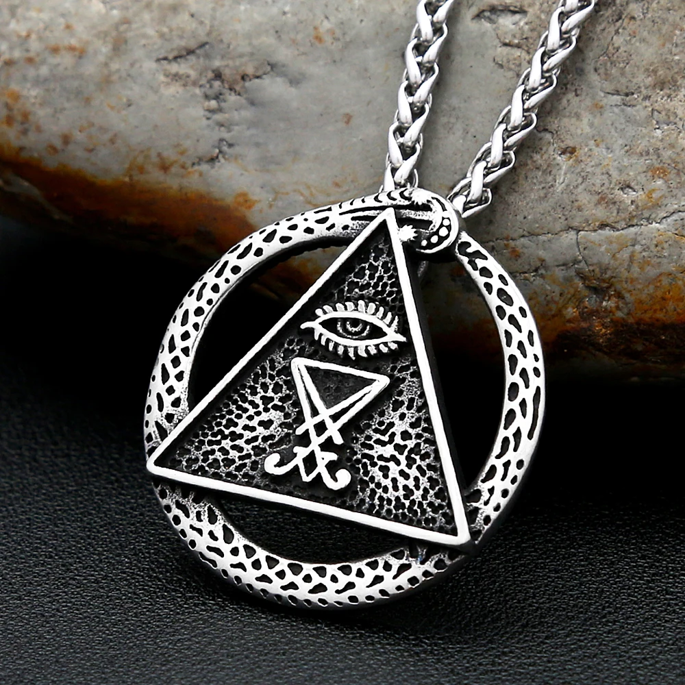 Retro Stainless Steel Seal of Lucifer Necklaces For Men Punk Rock Ouroboros Snake Devil Pendant Pagan Jewelry Gifts Dropshipping
