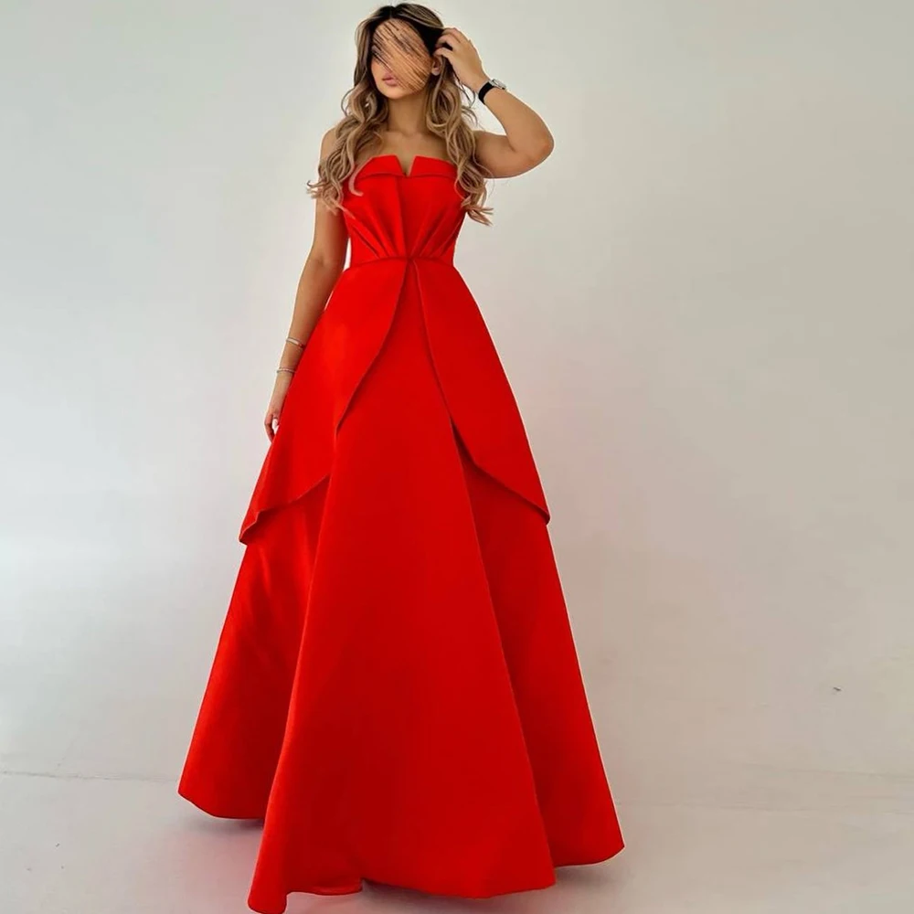 

Formal Solid Color Satin A-Line Evening Dresses Elegant Pleats Sleeveless Strapless Floor Length Bespoke Occasion Gowns Dubai