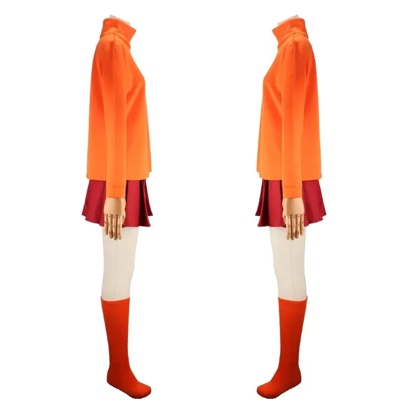 Anime Velma uniform cosplay costume orange short skirt uniform women orange frocks socks Halloween party carnival set