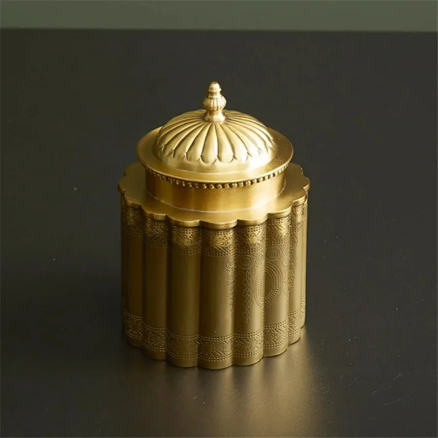 Limited Offer Vintage Handmade Brass Storage Bead Treasure Box, Classical Handicrafts Candy Jar Storage Container, Home Decora