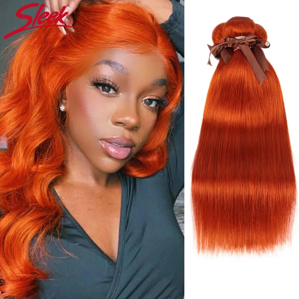 Sleek Brazilian Ginger Orange Straight Hair Weave Bundles Deal Human Hair Extension 8 To 28 Inch Remy 100% Human Hair Bundles