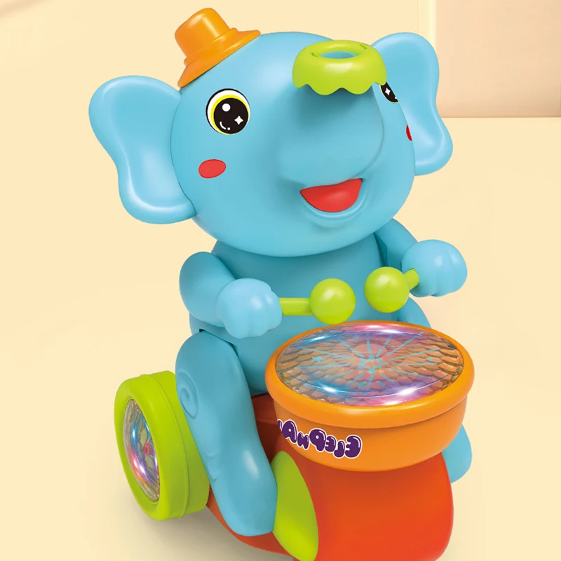 Jouet de tambour de lumière de musique cool de petit éléphant mignon pour des enfants, voiture multidirectionnelle, jouet d'inoling d'enfant, boule de coup de droitation de son électrique