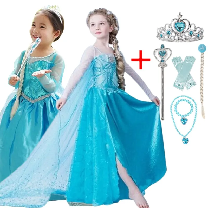 2024 New Elsa Dress For Girl Summer Dress Princess Cosplay Costume Dress For Kids Frozen Carnival Birthday Fancy Party Vestidos