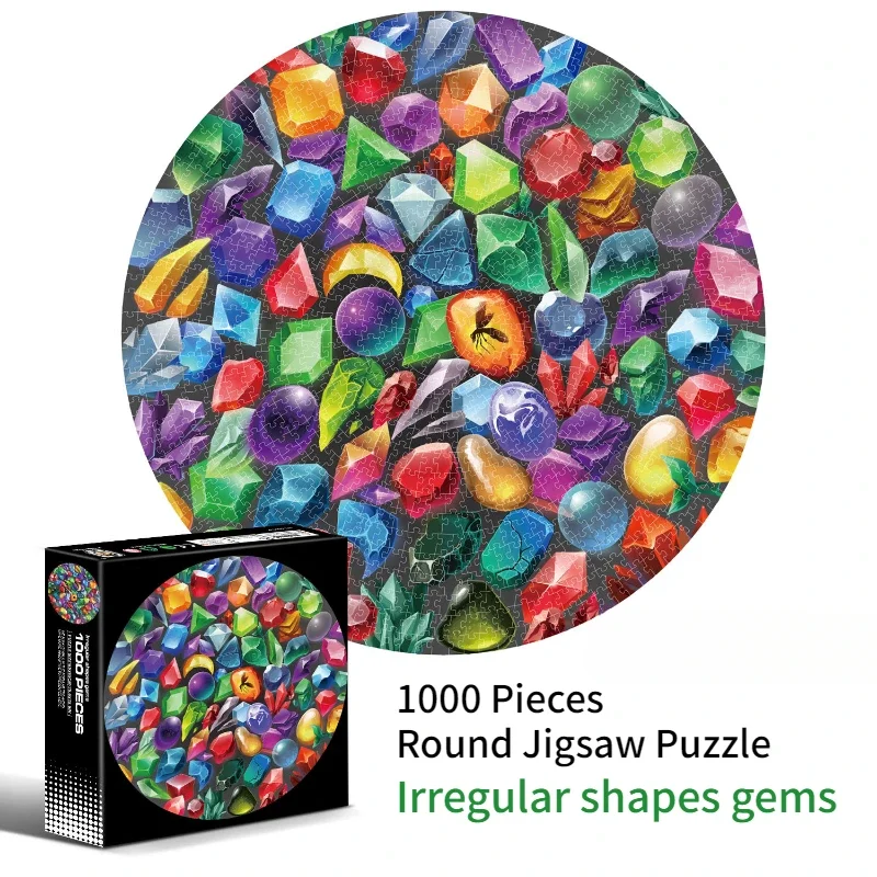 65*65cm Adults 1000 Pieces Round Shape Jigsaw Puzzles Irregular Shapes Gems Reducing Toys Blazing with Color Christmas Gifts
