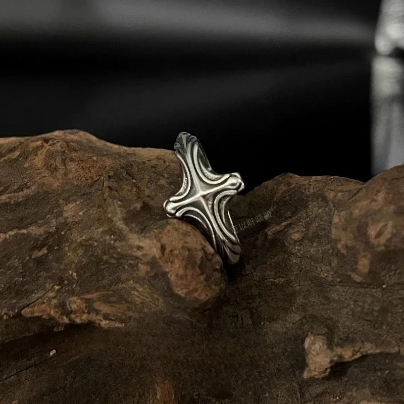 حلقة جديدة مصنوعة يدويًا من خليط معدني متقاطع عتيق داكن، حلقات متخصصة ومتعددة الاستخدامات