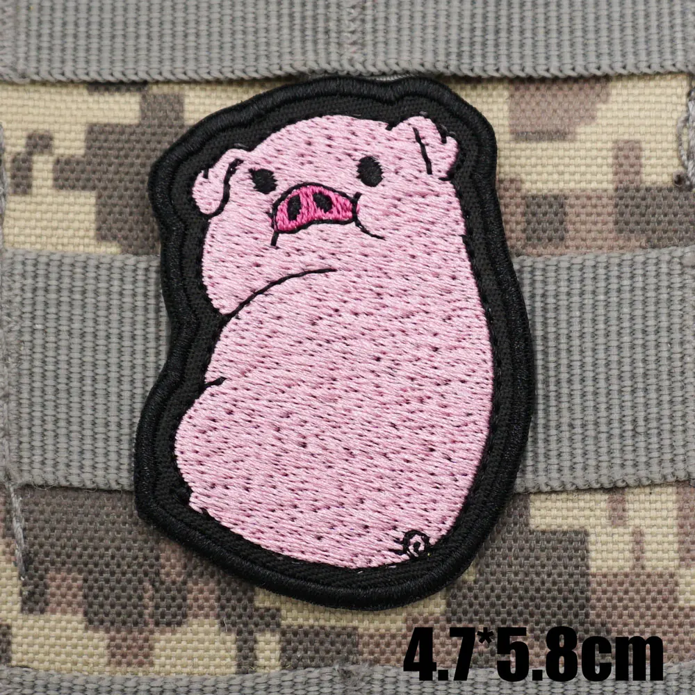 CARTOON PIG FUNNY Military Tactical Embroidered Patches Armband Backpack Badge with Hook Backing for Clothing