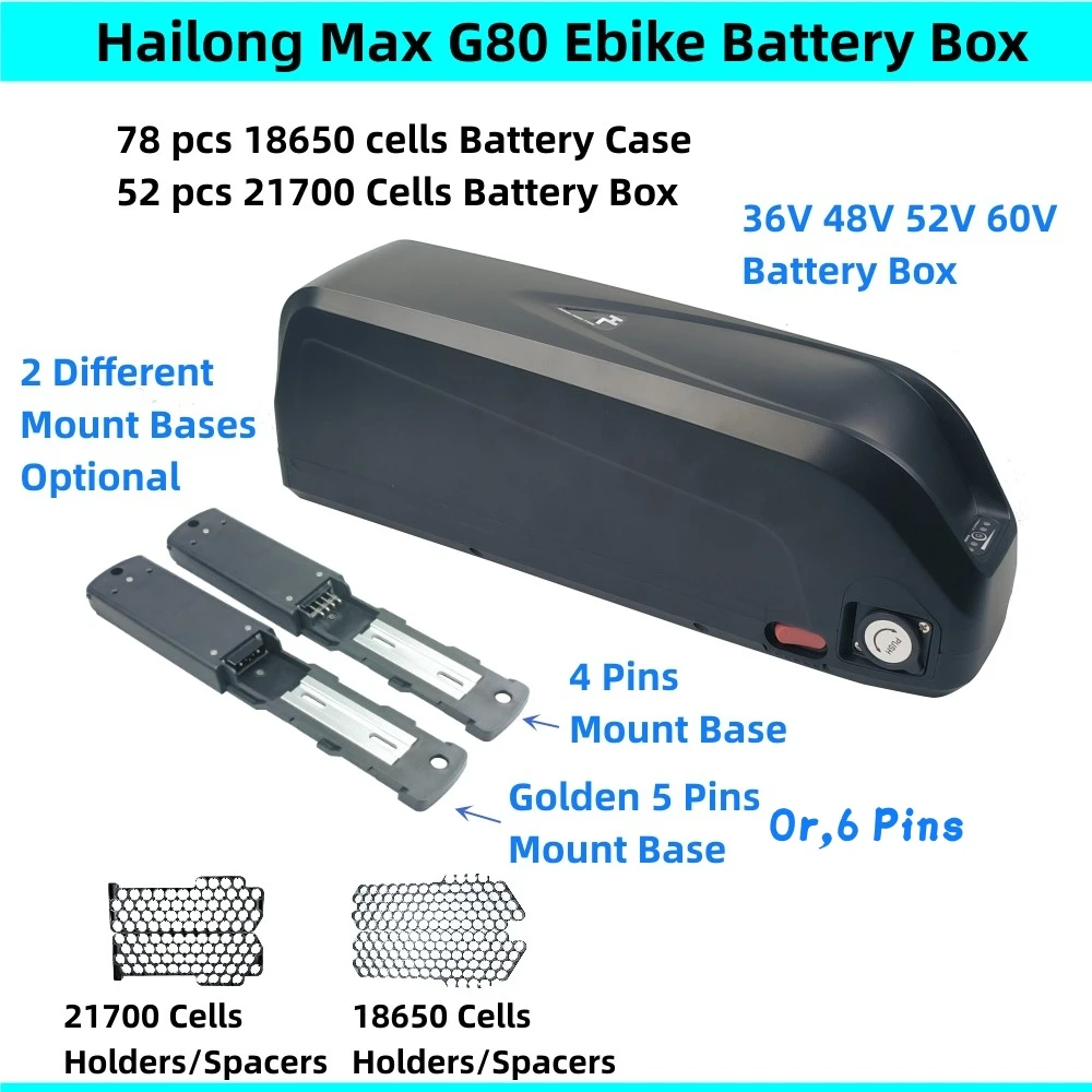 Hailong Max G80 E-bike Battery Box Shell 36V 48V 52V 60v Li-ion Battery Case 78 70 pcs 18650 Cells 52 50 pcs 21700 Cells Box