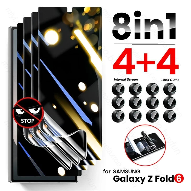 8 In 1 Privacy Soft Hydrogel Film Anti-Spy Screen Protector For Samsung Galaxy Z Fold6 5G Samsungs ZFold6 Fold 6 Z6 Camera Glass