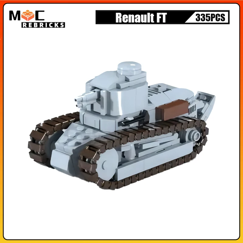 

French Military Light Tank Renault FT Double Wide Track Armed Armored Vehicle MOC Building Blocks Assembly Bricks Model Kid Toy