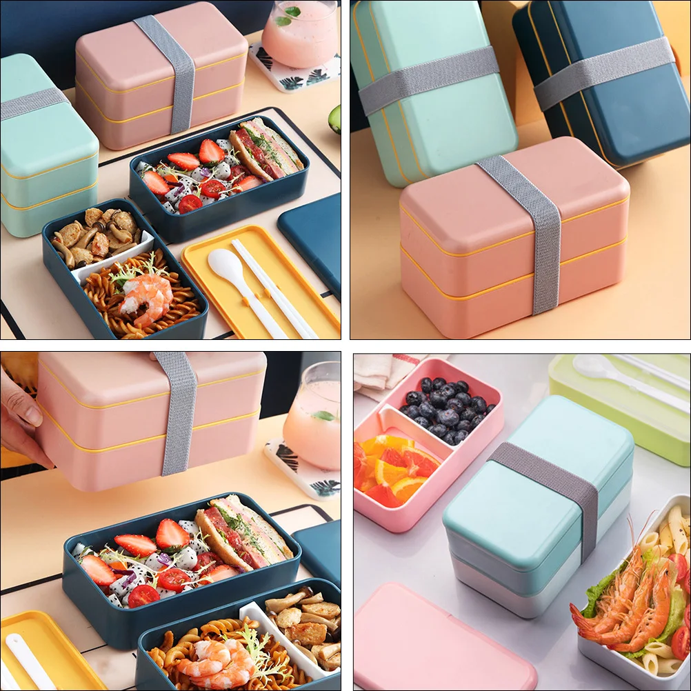 

1 шт., двухслойный контейнер для бенто, премиум-класса, портативный, для обедов, штабелируемый, безопасный для пищевых продуктов, устойчивый к запахам, герметичный, экологичный, для офиса
