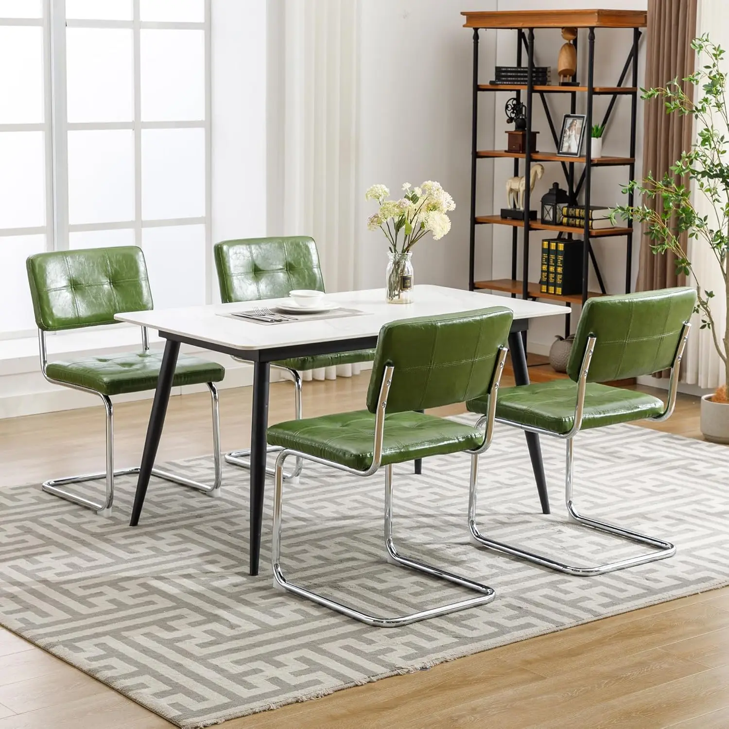 Forevich Mid Century Modern Dining Chairs Set Of 2, Leather Kitchen Dining Room Side Chairs Upholstered Armless Accent Chairs