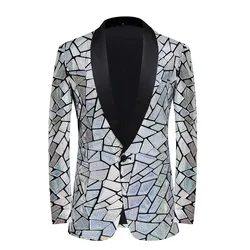 Men's Laser Sequin Blazer Jacket Shawl Lapel Single Button Shiny Wedding Party Host Suit Tuxedo Nightclub Bar Singer Host Blazer