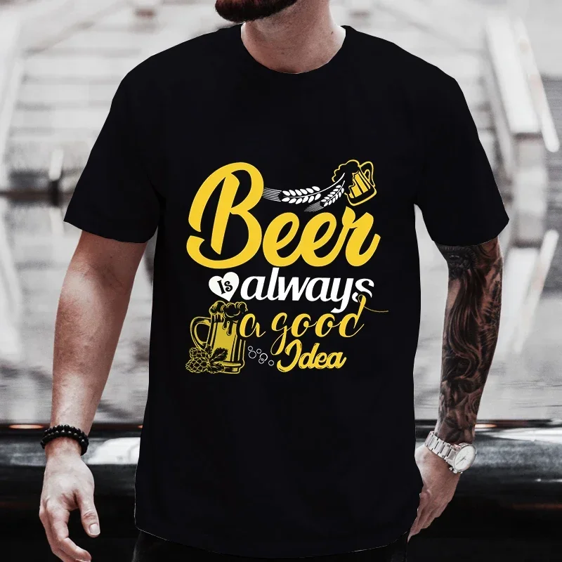 

Men's T-shirts Beer Is Always A Good Idea Graph Tops Y2k Clothes Male Beer Lover inking Party Streetwear Short Sve Tees