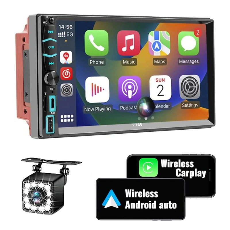 

Double Din Car Stereo With Carplay & Android Auto, 7 Inch Touchscreen FM/AM Radio, Bluetooth, Mirror-Link, Backup Camera