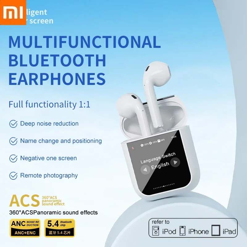 Xiaomi A2 Pro Wireless Bluetooth 5.4 Earphones ANC+ENC Noise Canceling Headsets Full Color Touch Screen Headphones Hi-Fi Earbuds