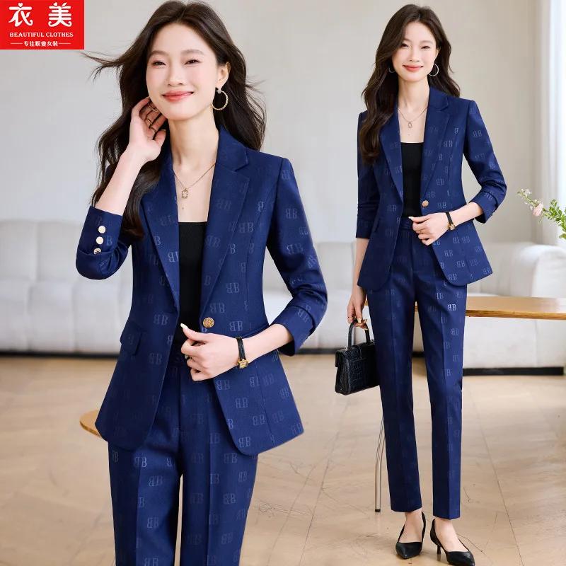 2025New High-End Printed Suit Formal Business Suit Fashionable Workplace Manager Suit Slim Fit Workwear