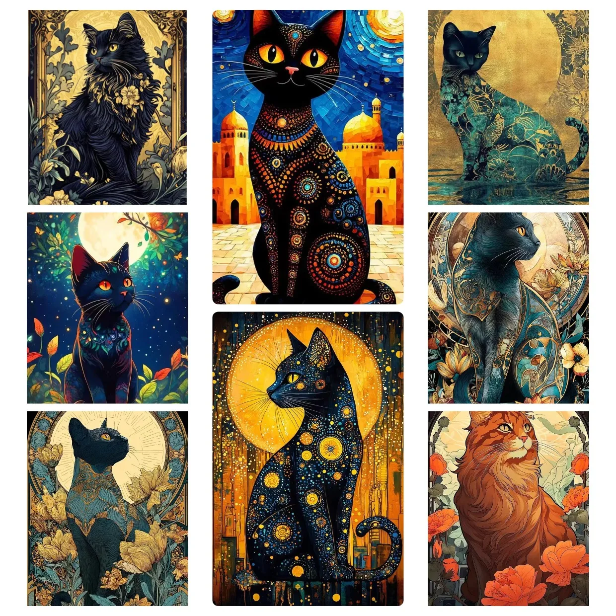 Jigsaw Puzzle 500/1000/1200/2000PCS Magical Black Cat Starry Night Golden Moon Floral Ornament DIY Handmade Home Decoration Gift