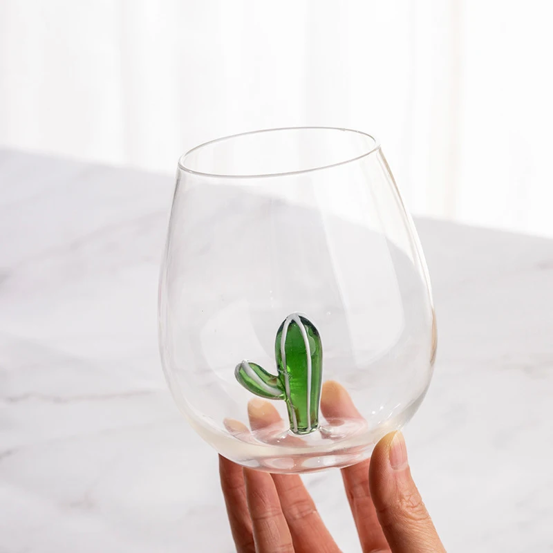 GIEMZA Glass for Wine 3D Plant 1pc Whale Coral Shark Cactus Single Layer Glassware Drinkware Tumblers Water Glasses Barware