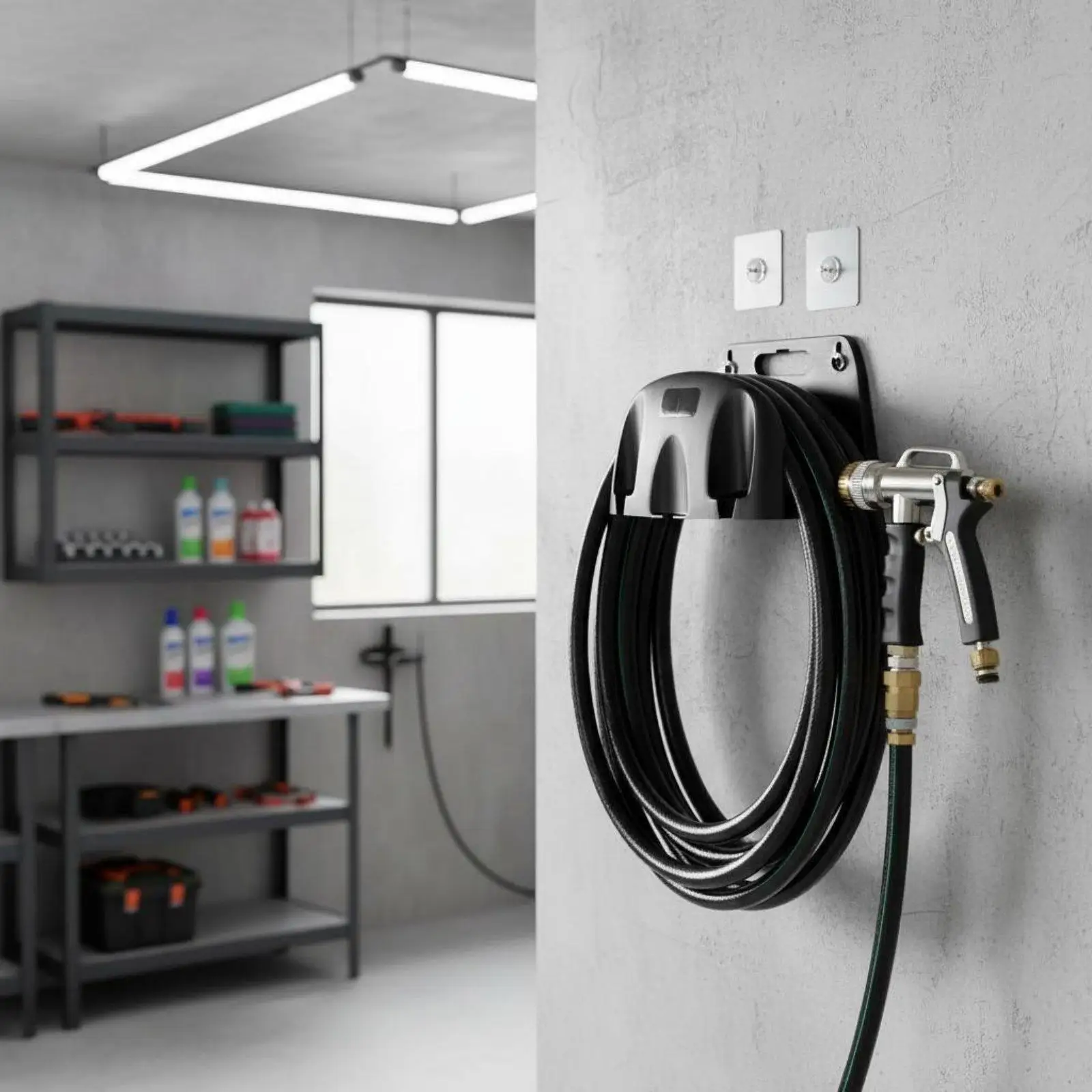 Space Saving Hose Holder for Wall Mounted Water Pipe Rack with Nozzle Slot for Outdoor Garden Garage Use