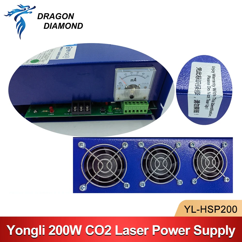 Original Yongli 200W CO2 Laser Power Supply YL-HSP200 Power Source For DLT Series DLT300 Laser Tube