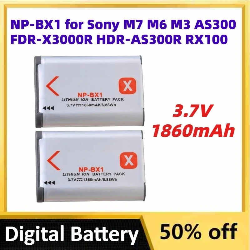 3.7V 1860mAh NP-BX1 Li-lon Camera Battery For Sony M7 M6 M3 AS300 FDR-X3000R HDR-AS300R RX100 RX1R Replaceable Battery