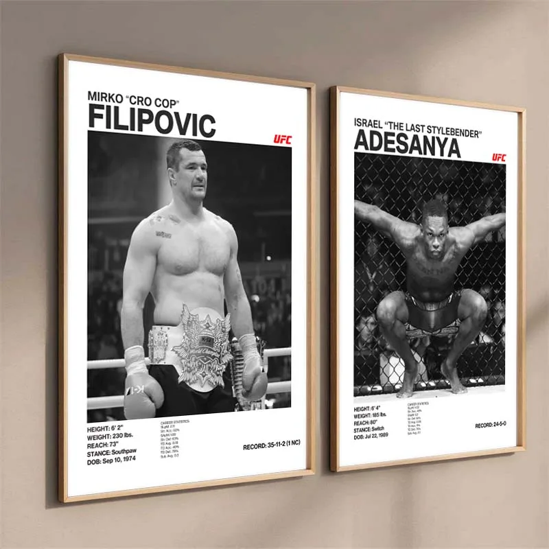 Boxing Sports Bisping Filipovic Till Orthodox Southpaw Boxing Fighting Black White Canvas Wall Decor for Gym Club Home Decor