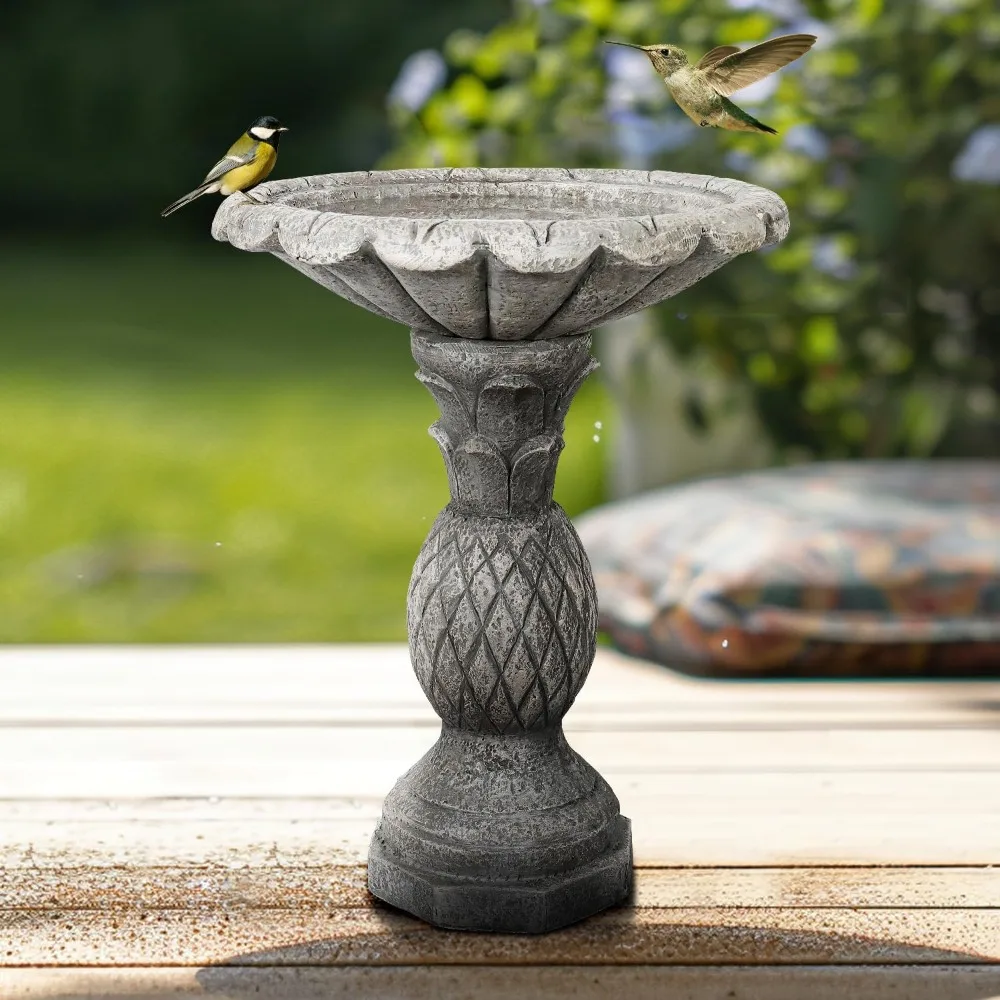 

24.8 H Cement Modern Outdoor Bird Bath, Fibre Reinforced Concrete Bird Baths for Garden, Large Size Elegant Carved