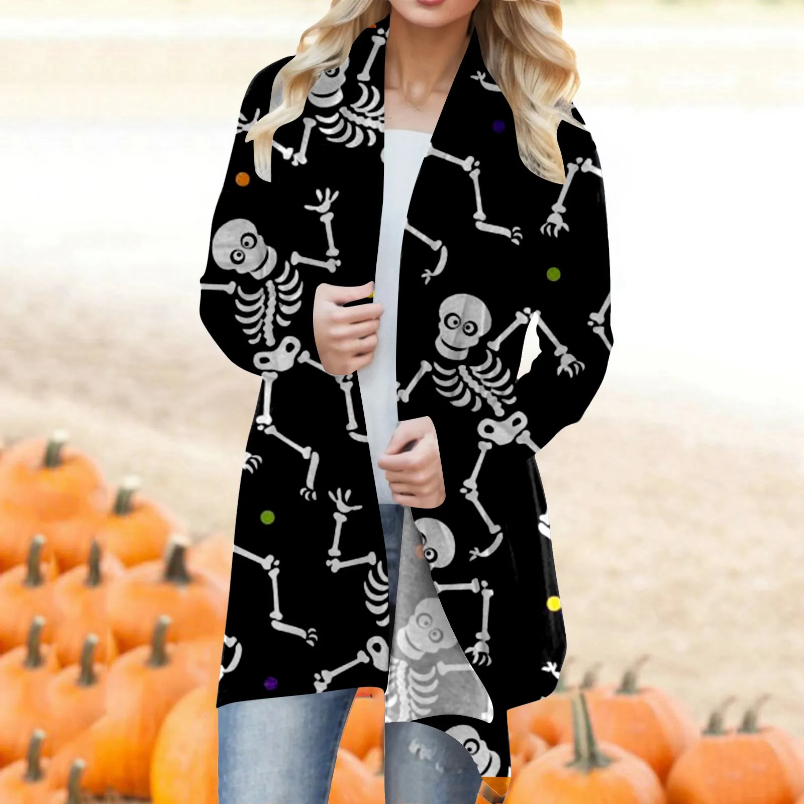 Sleeve 2024 Clothing Holiday Cardigan Ghost Pumpkin Women Blouse Cute Coat Long Gifts Halloween Top Funny For Ladies Sweater