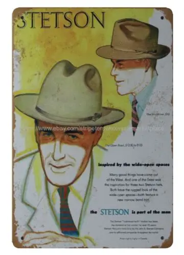 1958 Stetson men hats metal tin sign hanging wall art