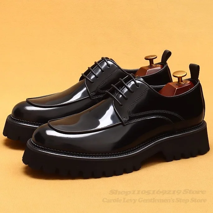 

Business Casual Leather Shoes for Men British Style Thick Soled Height Increasing Big Head Lace Up Men Casual Derby Shoes