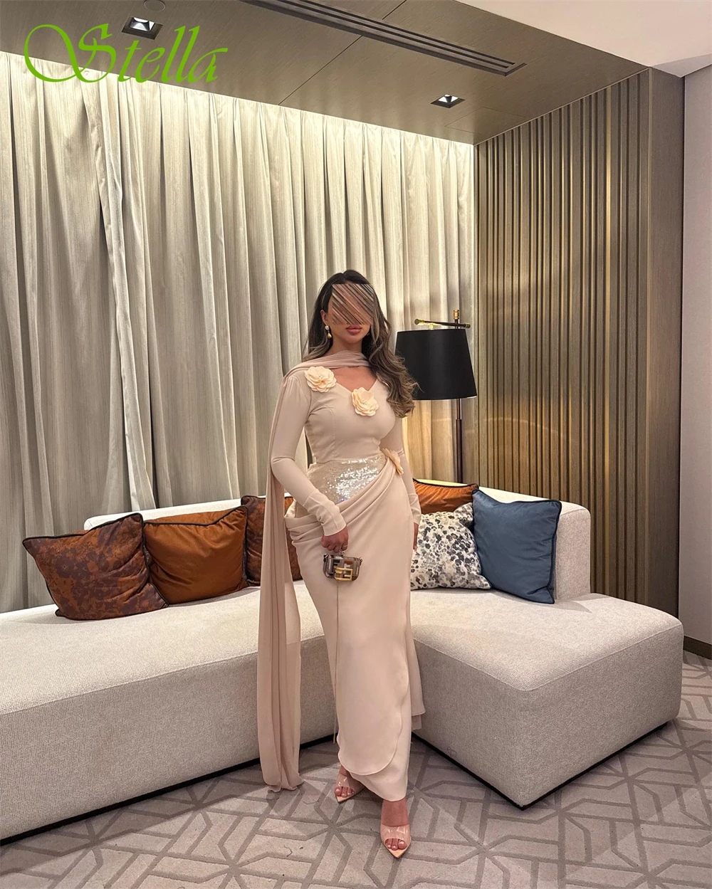 Customized Exquisite Cap Sleeve Long Sleeves Evening Dress High Quality Flowers Prom Dresses Temperament Ribbons Party Gowns