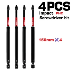 Titan Impact Universal Ph2 Magnetic Impact Bit, 150mm Extended Length, High-Strength S2 Steel, 1/4