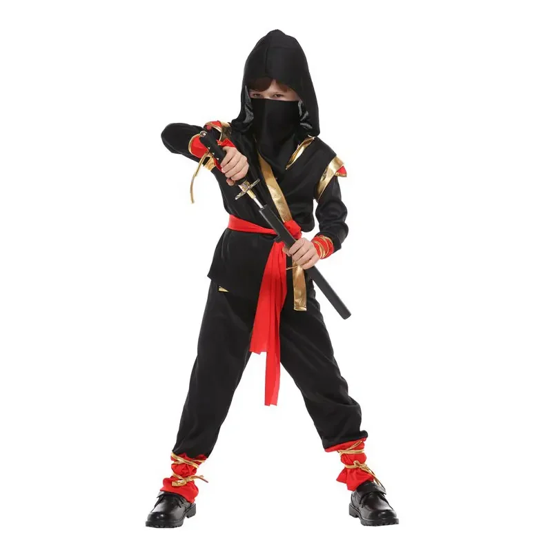 Boys Martial Arts Ninja Warrior Costume for Kids Children Toddler 3-8Y Purim Halloween Fancy Dress Hoodie Top Pants Set