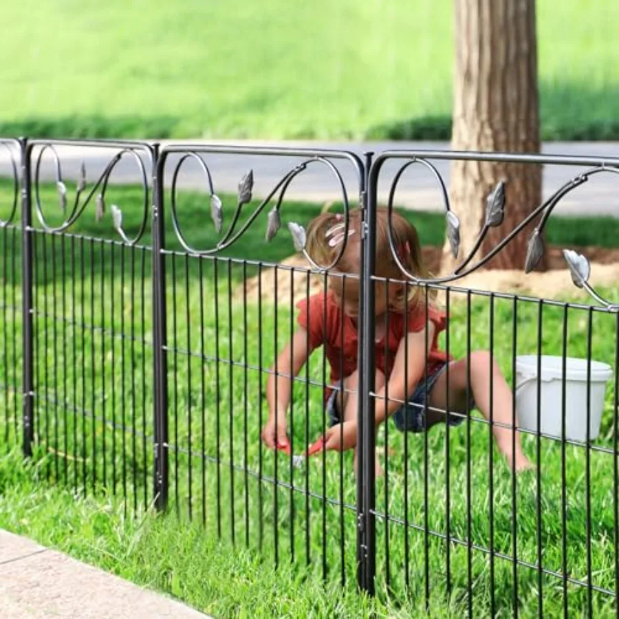 

Декоративный металлический садовый забор 60 см (В) x 3 м (Д) из 5 панелей, черный, с листовым узором, нержавеющий, проволочный, для ландшафтного дизайна и патио