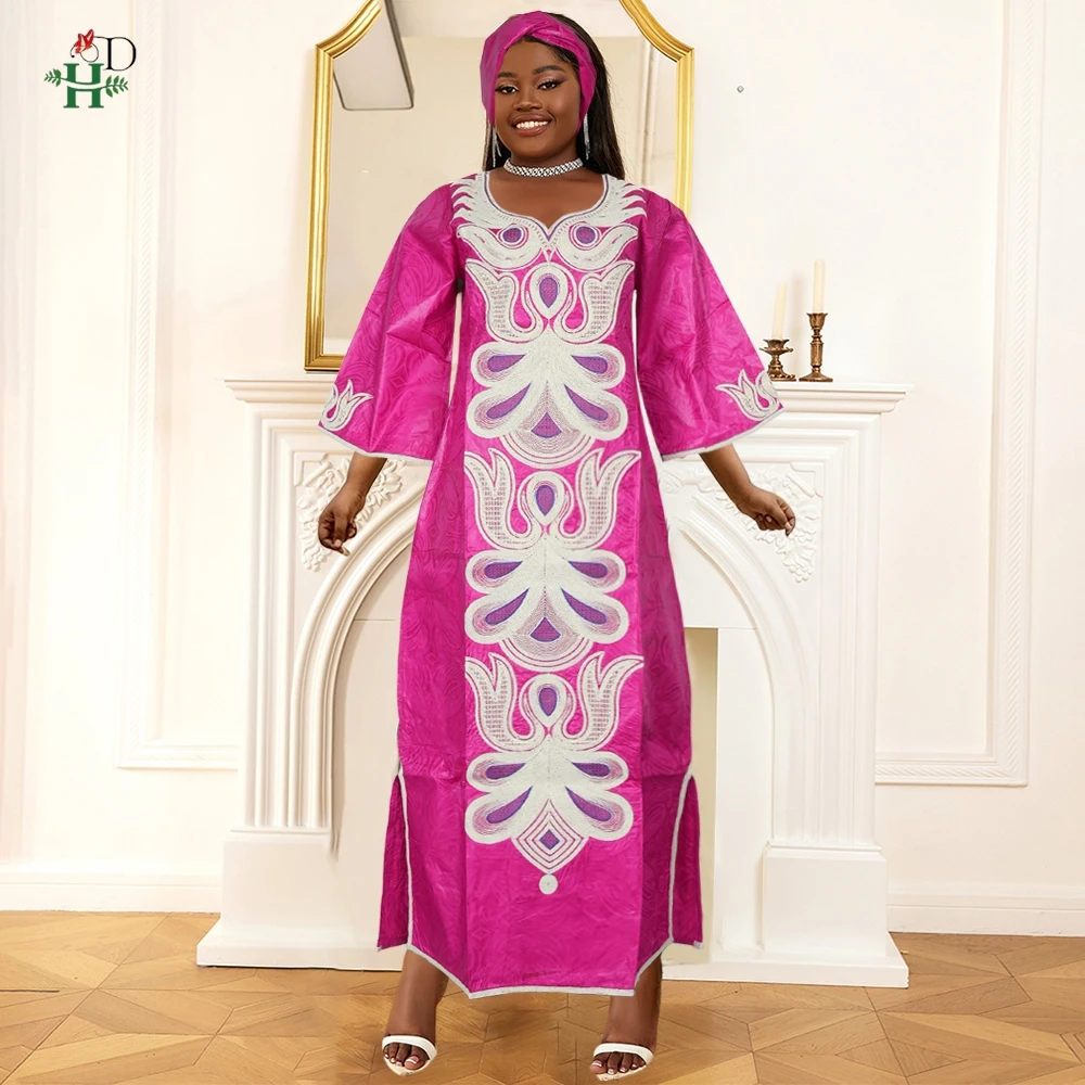 H&D African Clothes Embroidery Bazin For Women Tradition Dress Wedding Party Dress Ankara Robes Trads Wears African Clothes 2024